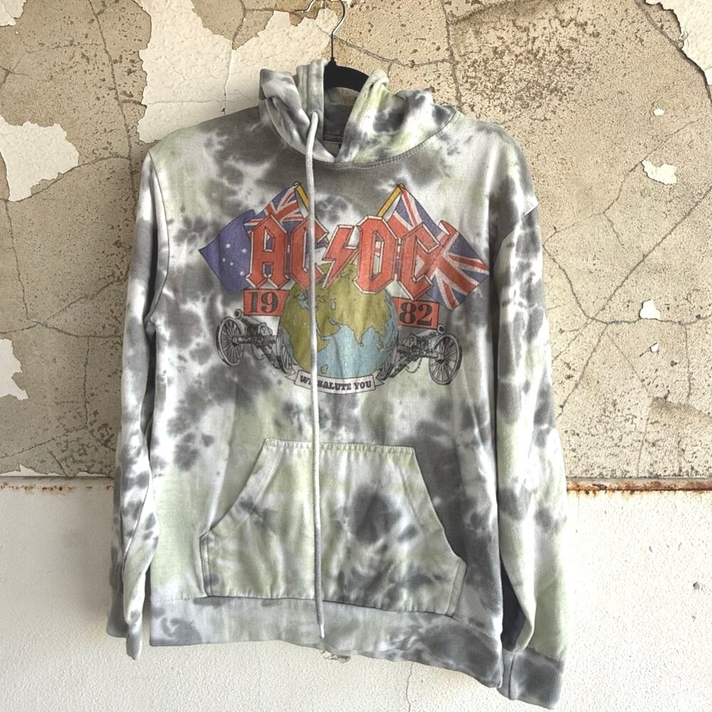 ACDC Hoodie Tour Sweatshirt 1982 Graphic Print Tie Dye Rock Band‎ Pullover Small